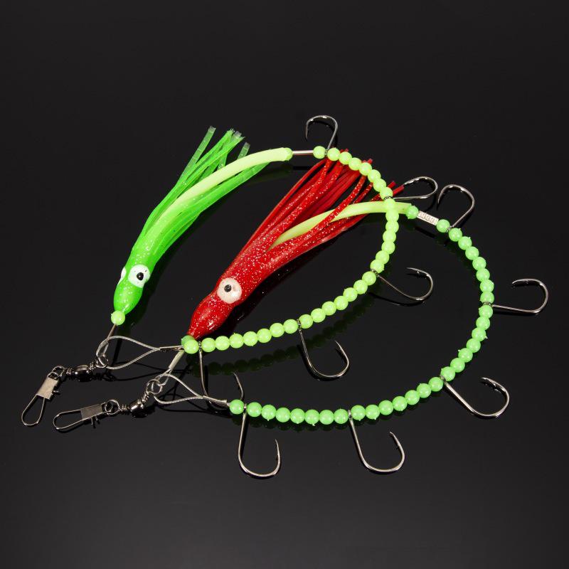 Светящаяся в темноте Бионическая Осьминог Рыболовная Приманка с Тройными Крючками и Мягкой Насадкой 5 Red Hooks