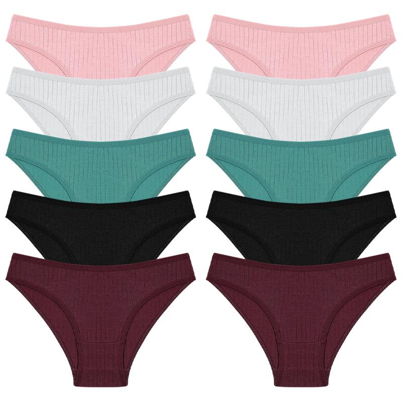 10PCS Women's Cotton Panties Sexy Breathable Underwear Female Solid Comfortable Lingerie Striped Briefs Wholesale M-XL