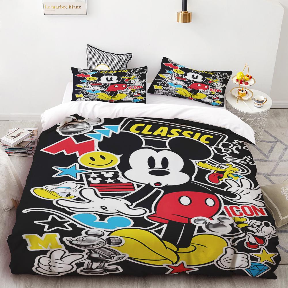 

Mickey Cute Printed Cartoon Quilt Duvet Cover Set Bedding Twin 3-Piece 1 Children S Queen/King Bed Warm Gifts Queen/King 135x200cm