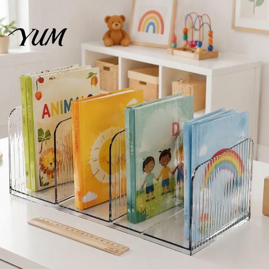 Library Book Ends Clear Acrylic Bookends, Stable Non Slip Desktop Organizer, Document Heavy Duty Holder File Holder, for Office Home Ad School
