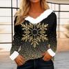 Women's Casual Long Sleeve Christmas Print Top with Plush Collar