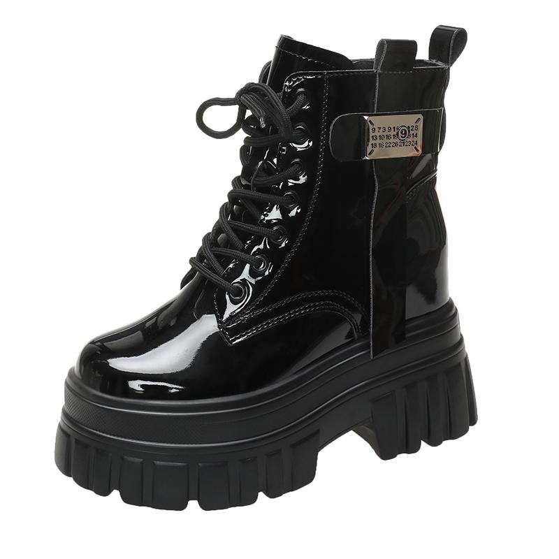 

Зимние ботинки Мотоциклетные ботинки на высокой платформе Теплые женские ботинки на толстой подошве с танкеткой Новые осенние кожаные туфли для женщин 39