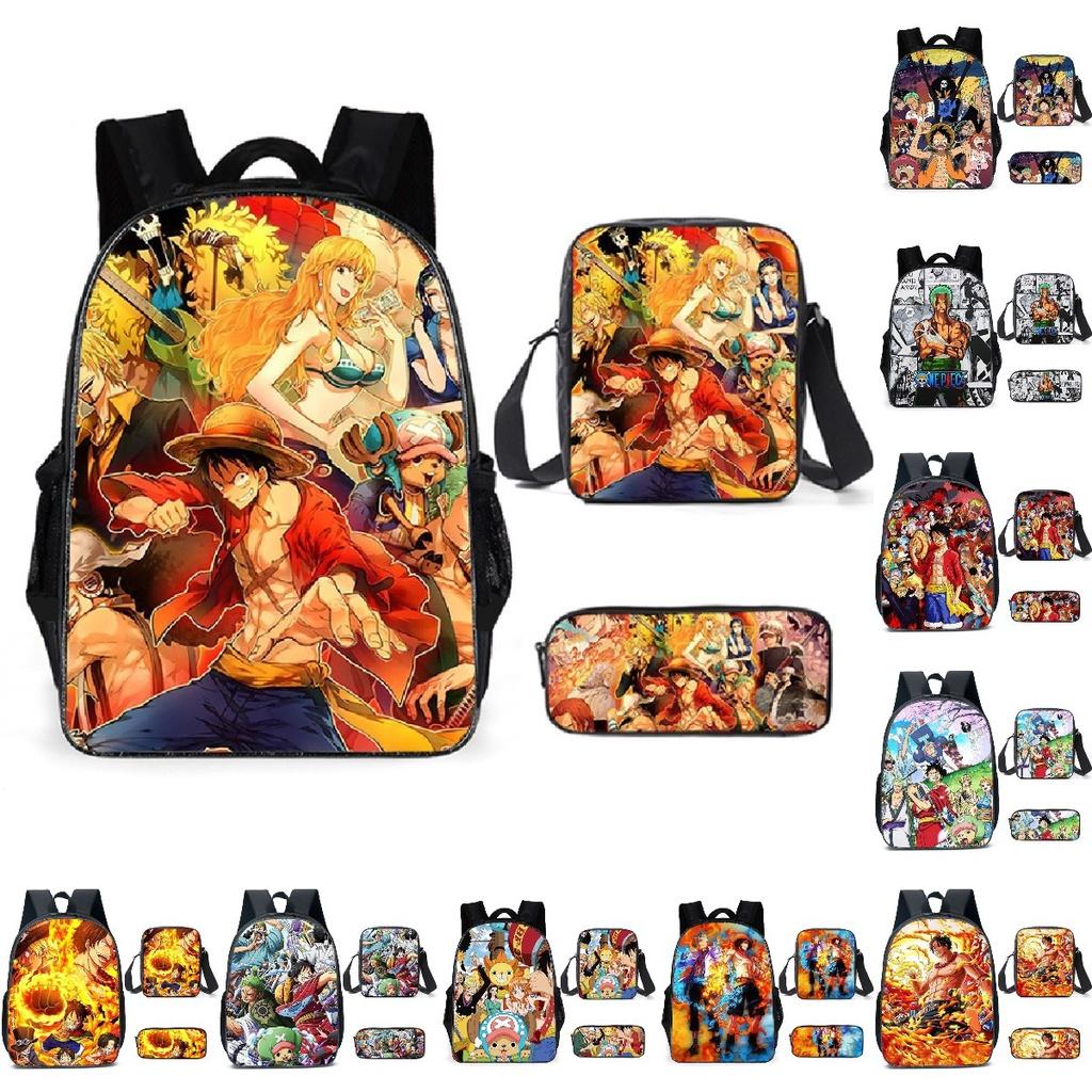 Anime One Piece School Bags Set Large Capacity Oxford Backpack For Kids Cartoon Design Breathable And Waterproof
