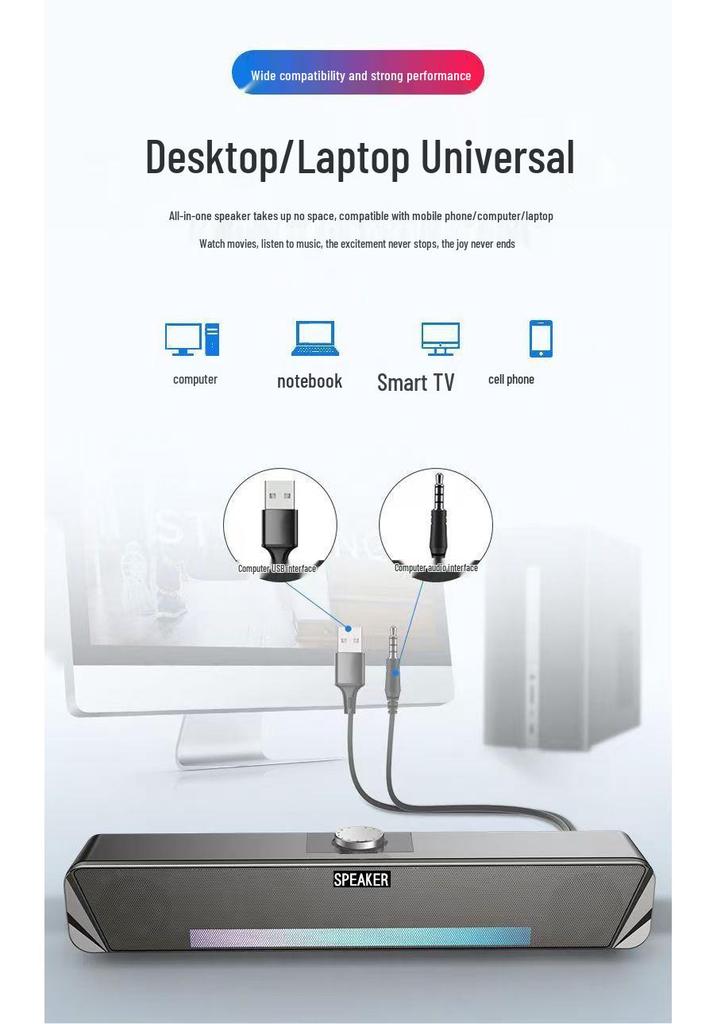 TS33-B Bluetooth Soundbar: Compact Cross-Border Desktop Speaker with Subwoofer for Laptop & PC