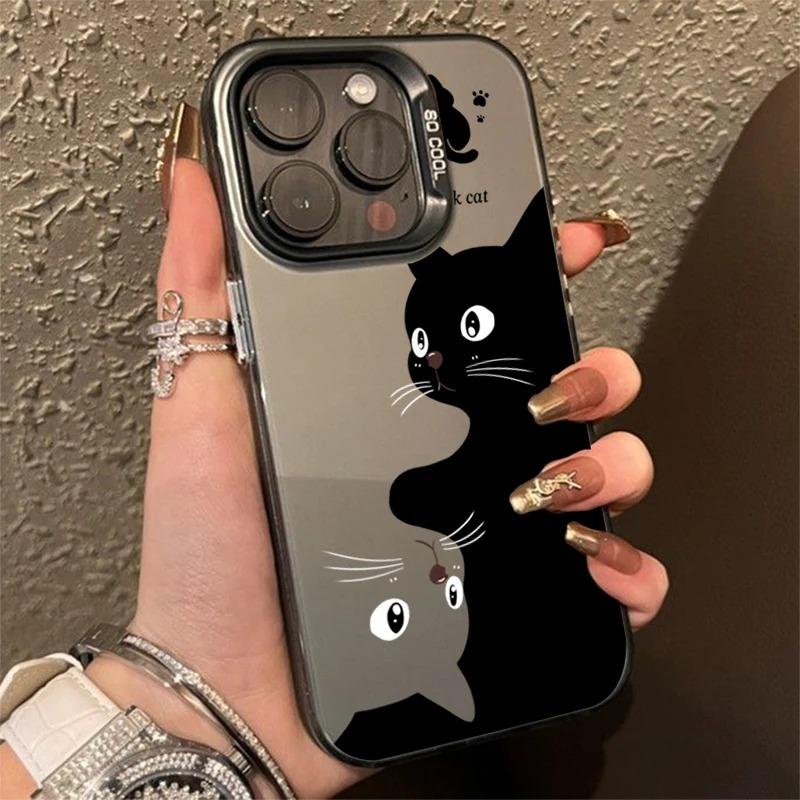 Urocze Kreskówkowe Czarne Koty Etui na Telefon Dla iPhone 16 15 Pro Max 14 13 12 11 Pro Max XS XR 7 8 Plus Wstrząsoodporne Silikonowe Miękkie TPU Pokrowiec