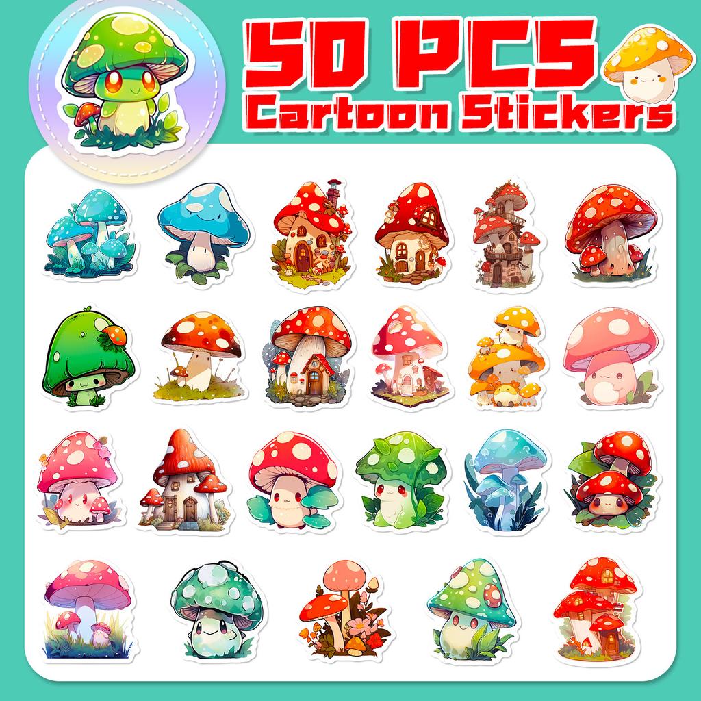 50 Hand-painted Mushroom Stickers Psychedelic Retro Cute Mushroom Cute Colorful Doodle Stickers