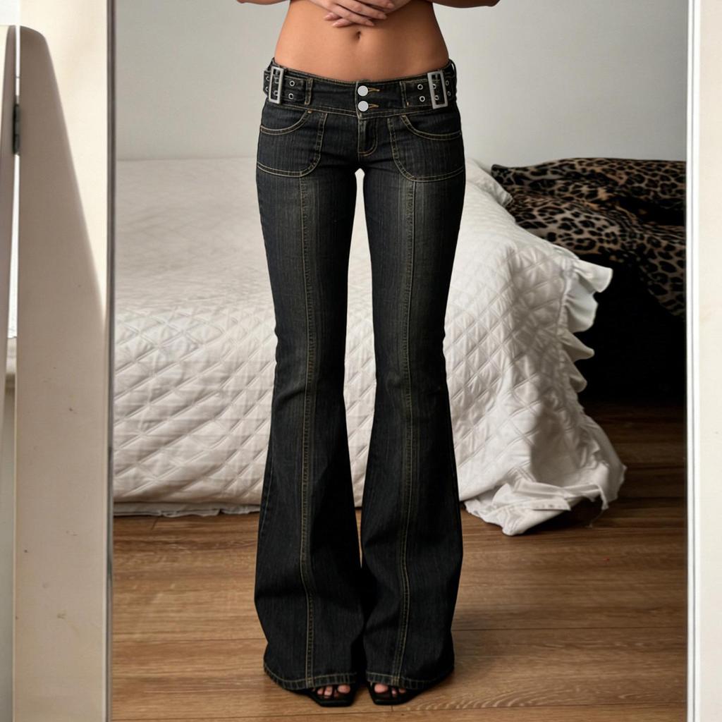 Women's 2026 Spring Retro Micro-Flare Black Jeans: Slimming, Body-Shaping, Low-Rise Long Pants