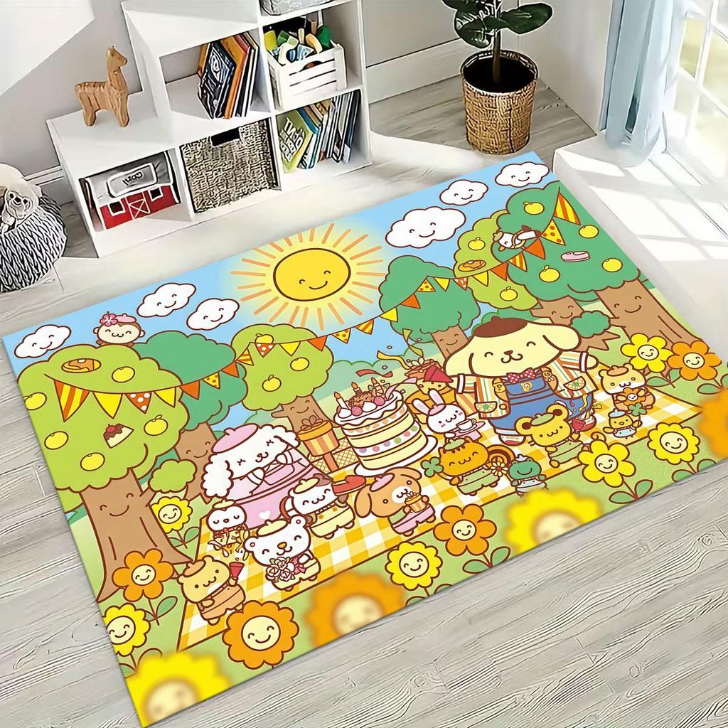 2026 New Cute Cinnamoroll Pompompurin Sanrio Cartoon Rug for Bedroom Living Room Sofa Home Doormat Decor, Kid Non-slip Floor Mat