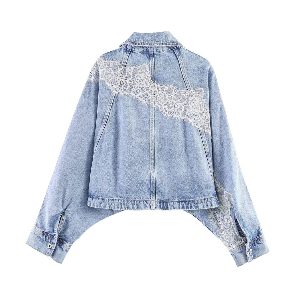 Stile europeo e americano, abbigliamento da donna all'ingrosso, giacca corta in denim con pizzo versatile e alla moda + jeans