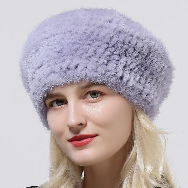 Woman Winter Berets Hat Knitted Natural Mink Fur Warm Genuine Fur Hats Female Headwear