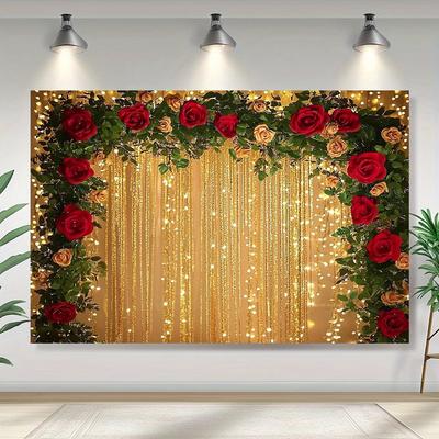 Christmas Golden Rose Garland Arch Scene Decoration Background Winter Photography Backdrop Decorations For Photo Studio Photo Booth Christams Party