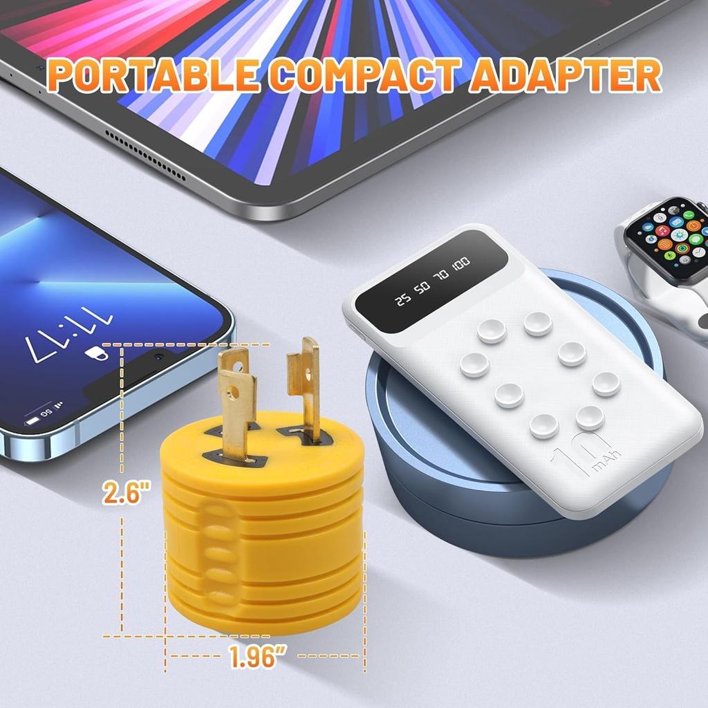 MECMO NEMA L5-30P To TT-30R 30 Amp RV Adapter UL Listed, Portable Compact Adaptor, 3 Prong 30A 125V Twist Locking Generator Plug L5-30 To TT-30 For