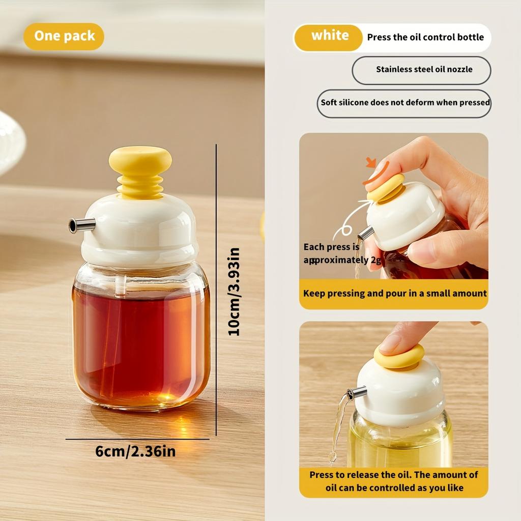 Press-top Glass Oil Bottle,Soy Sauce And Vinegar Condiment Bottle,Home Kitchen Spice Metered Oil Control Bottle