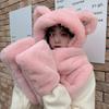 Women's Cute Bear Hooded Scarf Set: Plush Hat, Neck Warmer, and Gloves for Winter
