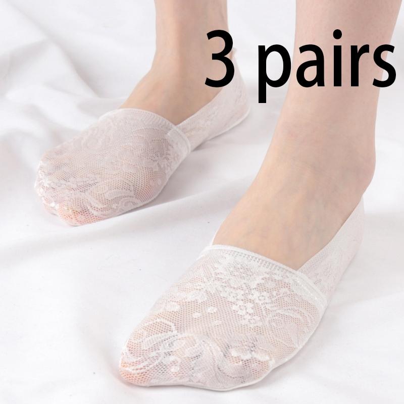 3 Paar Damen Mädchen Sommer Dünn Atmungsaktiv Silikon Rutschfest Damen Socken Spitze Blume Kurze Socke Antirutsch Unsichtbar Knöchelsocken