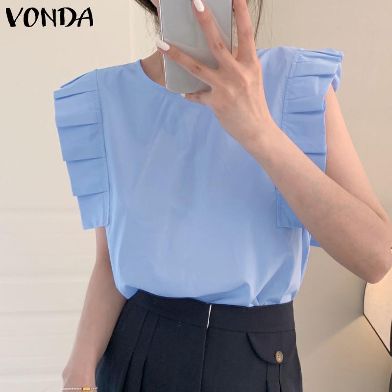 

VONDA Без рукавов Летние женщины Плиссирующие топы