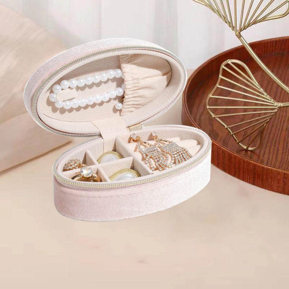 Mini Oval Jewelry Box Zipper Jewelry Organizer Portable Jewelry Packaging Box  Earrings