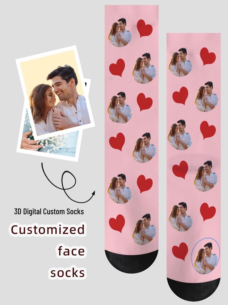 3D Custom Face Christmas Socks - Polyester, Full 360° Print, Ideal Holiday Gift