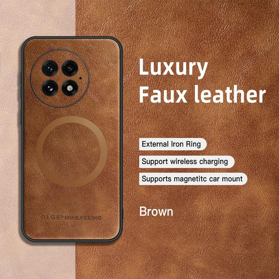 Classic Leather Wireless Charging For Magsafe Magnetic Case For OnePlus 13 12 11 Ace 2 2Pro 2v 3 3V Nord N20 5G Soft Back Cover