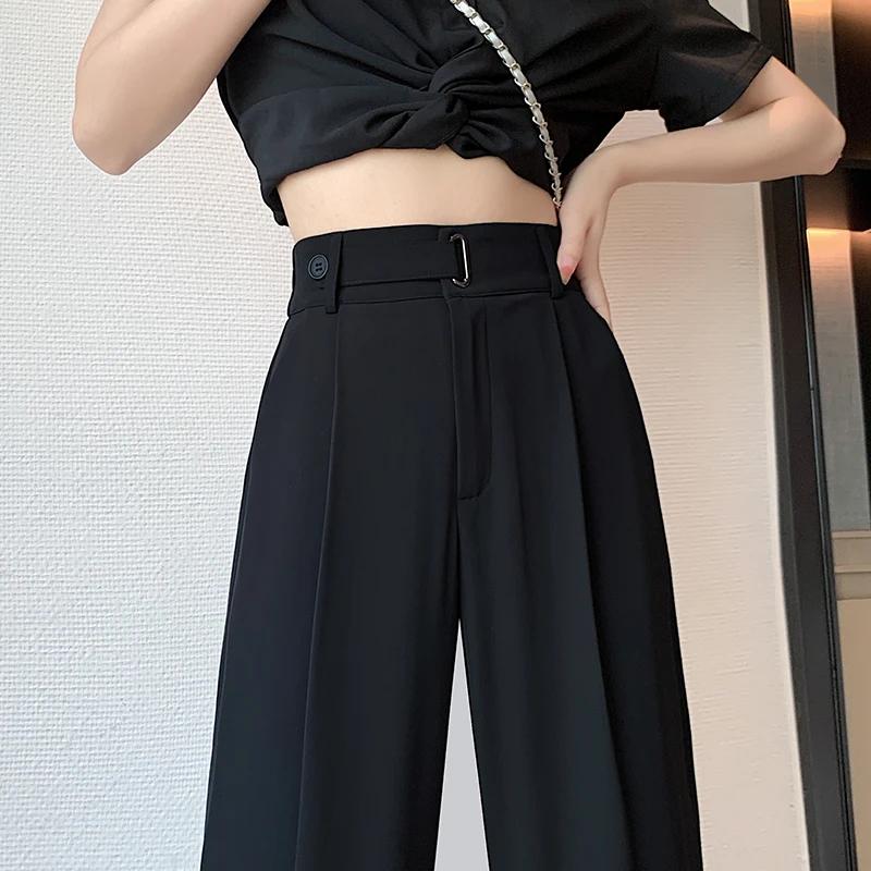 Summer Women's Casual Pants Wide Leg Pants Elegant Office Lady Solid Color High Waist Loose Trousers Female