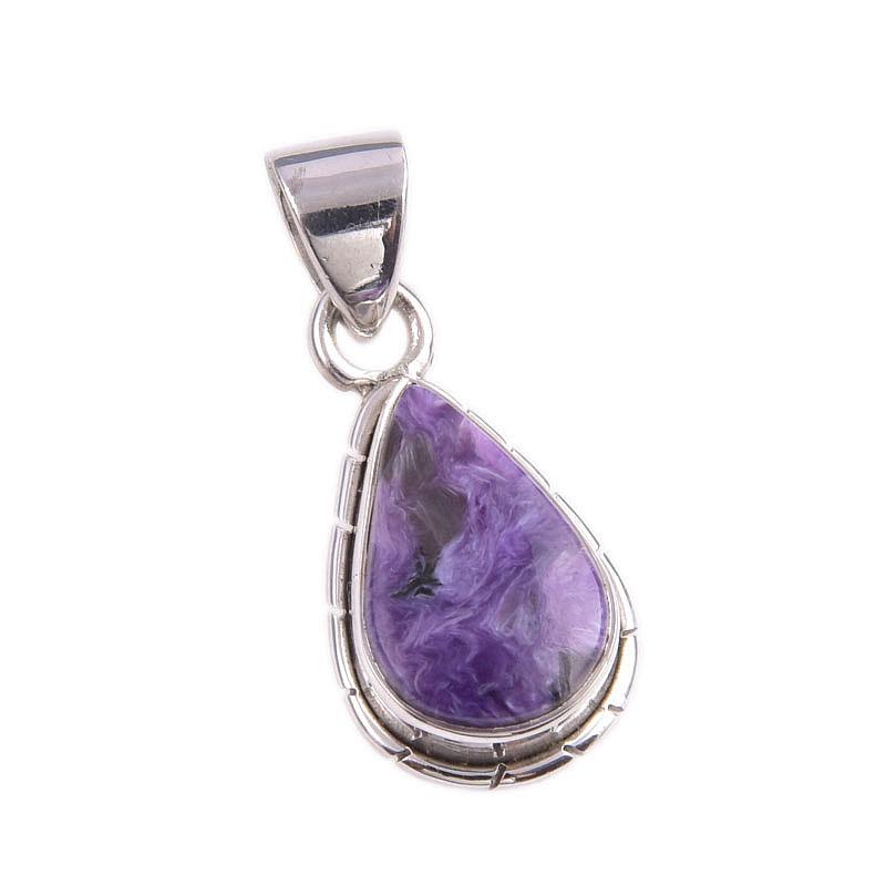 Natural Charoite Gemstone Handmade 925 Solid Sterling Silver Pendant 1.25'' O9o03
