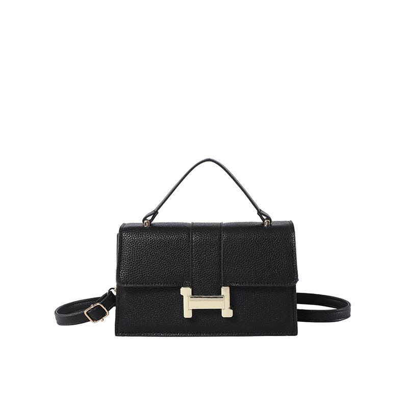 

Портативная маленькая квадратная сумка с узором личи, женская, 2024, новая модная сумка через плечо, универсальная сумка-мессенджер с текстурой чёрный