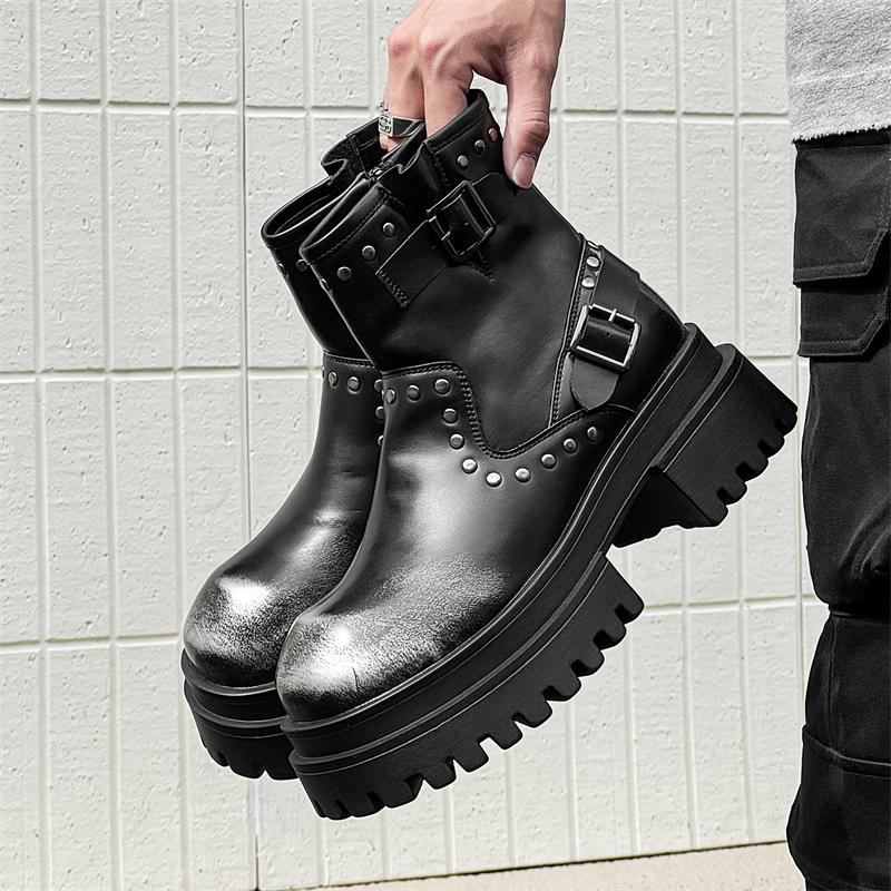 Fashion High top men's leather shoes Luxury styles by fashion designers Outdoor street Trendy youth thick soled shoes 38-46 Hot selling