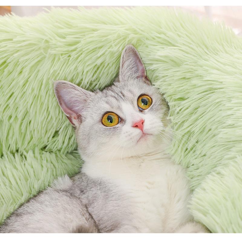 Cat Bed Winter Warm Plush Dog Bed Round Cat Nest Dog Mat Deep Sleep Bed for Cozy Pet Comfort