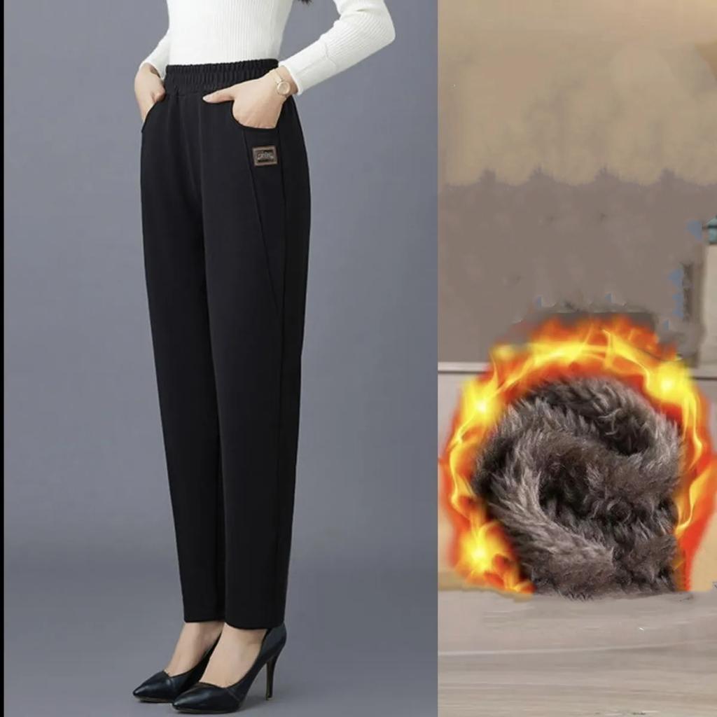 Women's Thickened Long Plush Harlan Casual Pants for Mom Autumn Winter Warm Trousers