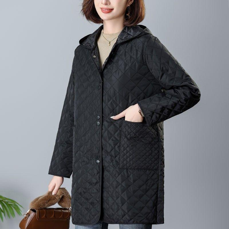 Spring Autumn Retro Comfort Versatile Rhombic Lattice Ligh Cotton Loose Women Parkas Down Cotton Jacket Warm Coat Female