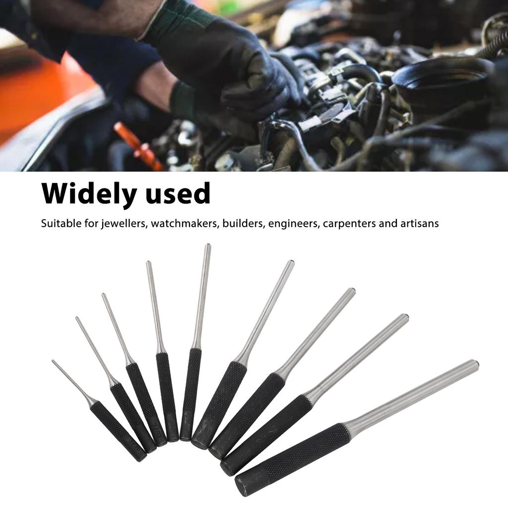 9pcs Roll Pin Punch Set Hardened Steel Removing Pin Punch Tool with Red Storage Pouch For Watch Repair Jewelry Craft