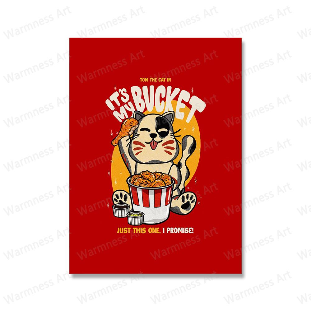 

Настенные художественные фотографии для гостиной, кухни, детской комнаты, домашний декор, мультяшный кот, ест японскую еду, постеры и принты, картина на холсте 21x30cm No Framed синий