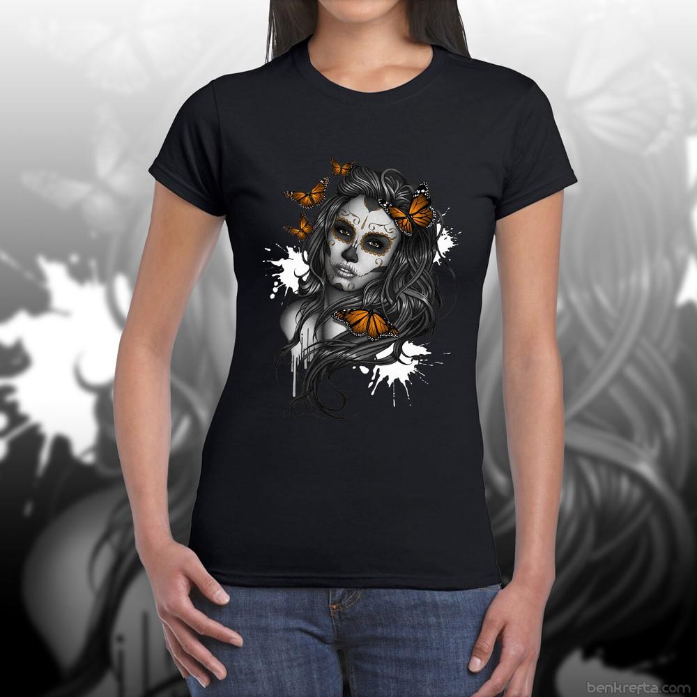 T Shirt Unisexs Sugar Skull Girl Butterflies Exclusive Krefta Tattoo Tshirt S
