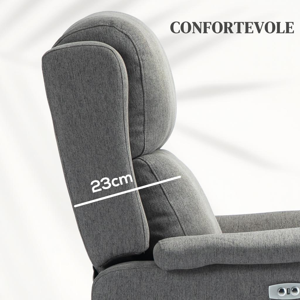 Reclining Armchair with Footrest, in Linen-Effect Fabric, Wood and Metal, 77x91x106 cm, Dark Grey