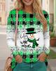 Christmas Snowman Pattern Women Fashion T-Shirts Autumn Winter Long Sleeve 3d Print Plaid Street Christmas Ladies Tee