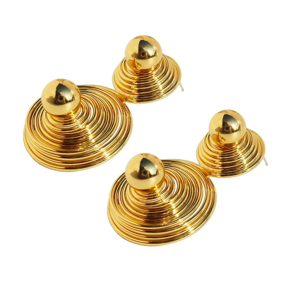 Jewelry Coil Spring Round Exaggerated Earrings Trendy Cool Personality Water Ripple Ball Stud Earrings 649