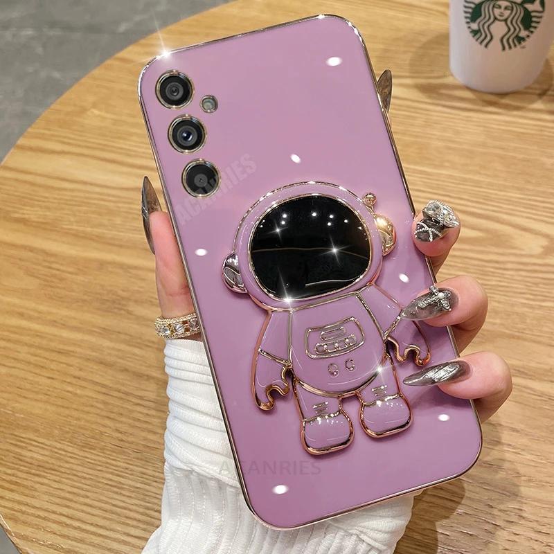 S24FE S25 Ultra Astronaut Holder Plating Case For Samsung Galaxy A16 A26 A36 A56 A15 A35 A55 M15 M35 M55 Silicone Stand Cover