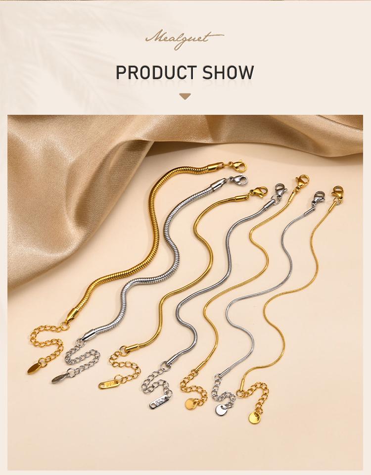 Rundes Schlangenglied-Armband für Damen, Fischgrät-Gliederarmband, Stapelbares Edelstahl 18 Karat Vergoldeter Schmuck 1mm-3mm