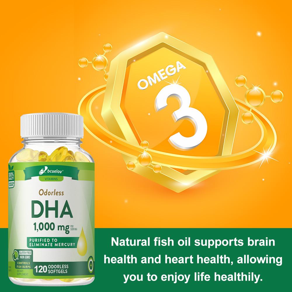 Odorless DHA 1000mg Supplement - Purified & Mercury Free - 120 Softgels