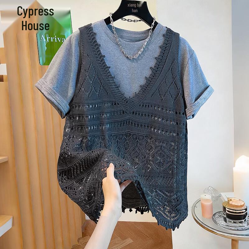 Women s Fashion V-Neck Hollow-Out Knitted Pullover Vest One Size