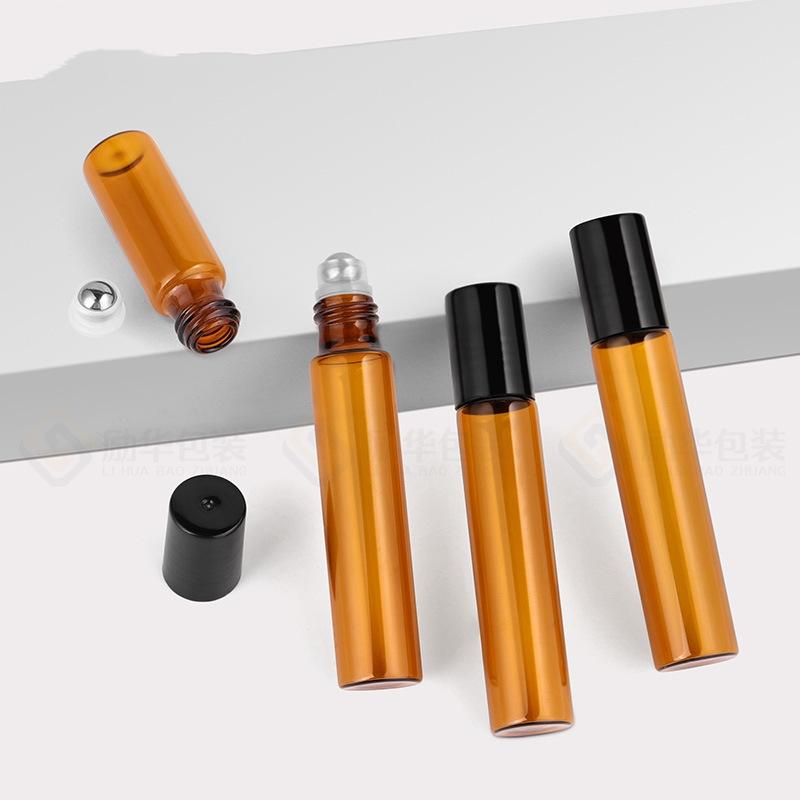15Pcs/pack 10ml Amber Glass Roll On Bottle for Essential Oil Vials with Roller Metal Ball Refillable Bottles Containers