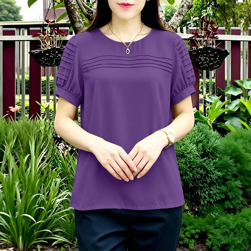 

ZANZEA Women Casual Round Neck Solid Color Loose Short Sleeve Blouse 5XL фіолетовий