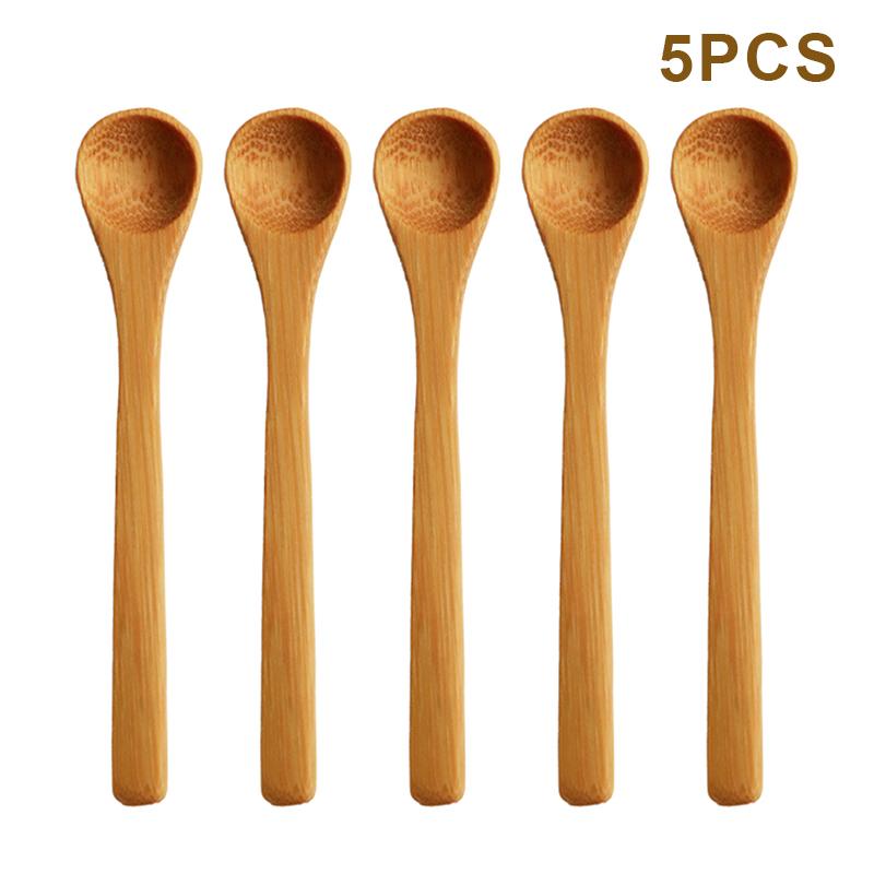 5Pcs Wooden Honey Spoon Ecofriendly Household Tableware Bamboo Kitchen Condiment Scoop Coffee Spoon Dessert Spoon Teaspoon