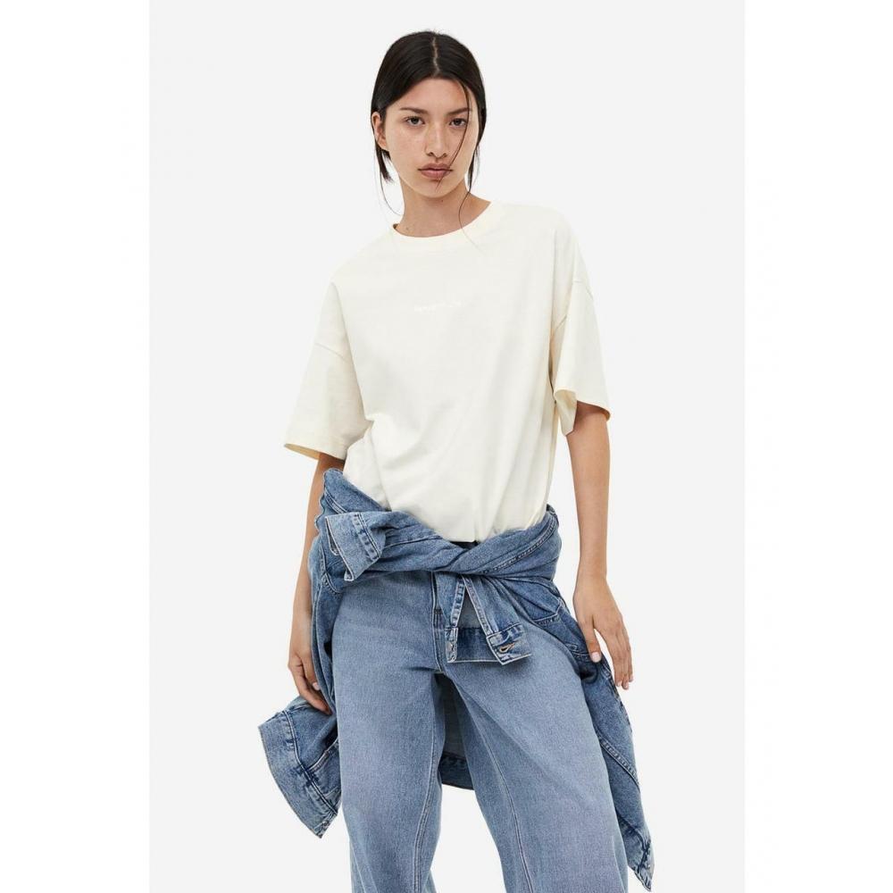 

H&M Oversized-футболка кремового цвета Reflection 1061299026