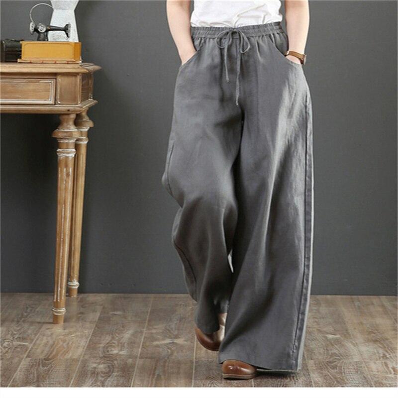 Spring Autumn Hip Hop Streetwear Female Solid Cotton Linen Wide Leg Pants Women Vintage Harajuku Boho Casual Ladies Trousers