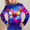 Spring and Autumn Round Neck Butterfly Pattern 3D Printed Top Fashionable Casual Long Sleeved Children's Girl T-shirts