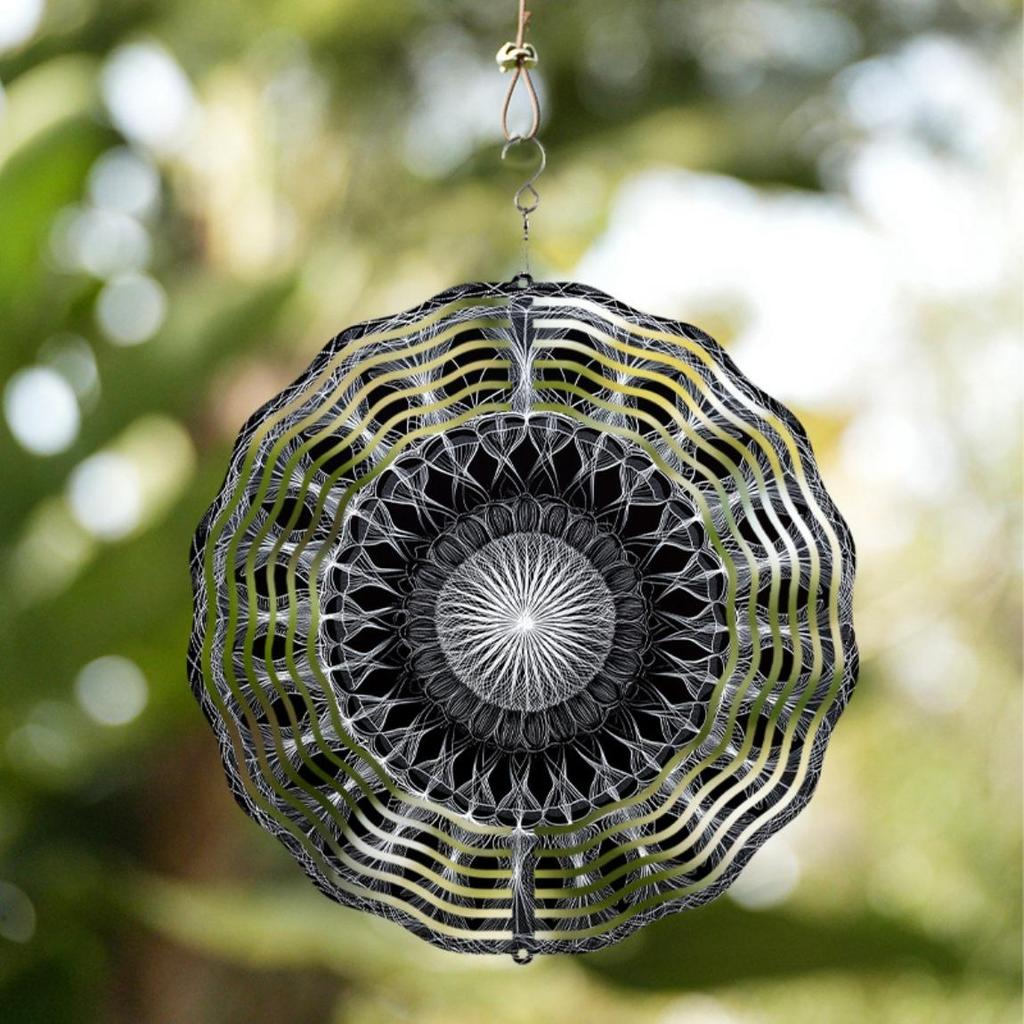 Czarno-biały metalowy wiatraczek 2D do ogrodu, dekoracja zewnętrzna, nowoczesny okrągły design, prezent świąteczny dla mężczyzn, kobiet, na podwórko domowe
