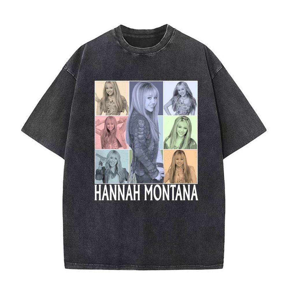 Pop Star Hannah Montana Emotions Pink Tshirt 2026 Summer Mens Womens Retro Luxury Fashion Aesthetic Cotton Tshirt Washed Top M