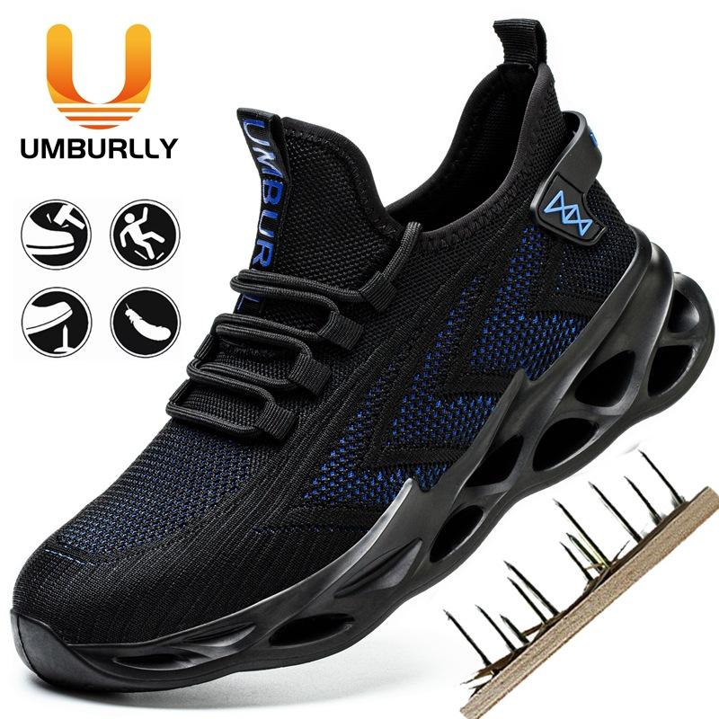 

Hot-selling labor insurance shoes, smash-proof, puncture-proof, breathable work shoes, construction site safety shoes, men s steel baotou Color: Blue; Size: 38