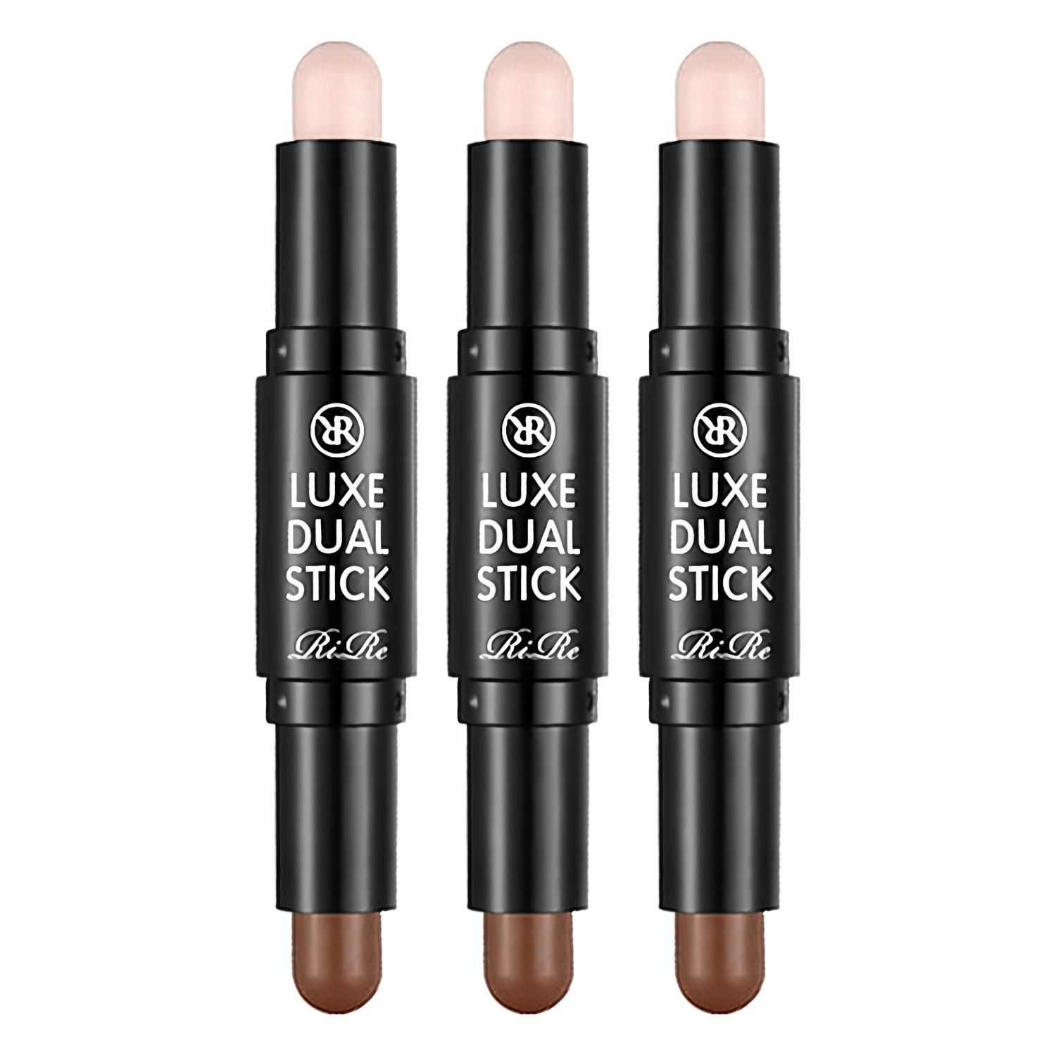 RIRE Luxe Dual Stick [No.1 Highlighter & Shading] 2-in-1 Contouring & Bronzing Stick 2.5g (Pack of 3)